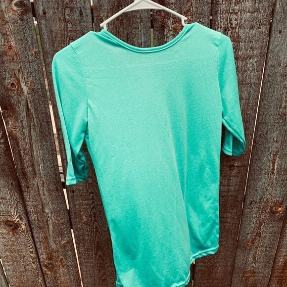 Teal blouse short sleeve lace open back - Picture 1 of 5